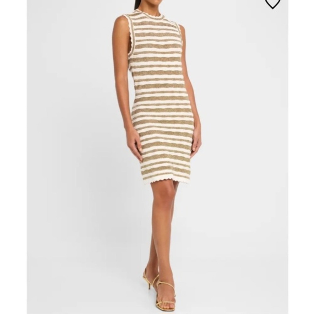 Veronica Beard Templeton Striped Crochet-Knit Minidress‎ Khaki White S Designer